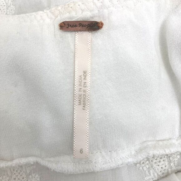 Free People Eyelet Flounce Dress XS White Crochet Tiered Boho Mini - Picture 13 of 16